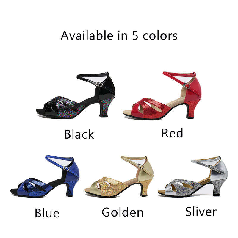 여성용 반짝이 라틴 댄스 신발, 고무 스웨이드 밑창, 볼룸 탱고 댄스 신발, 살사 파티 댄스 신발, 로우 힐, 3.5cm, 5.5cm