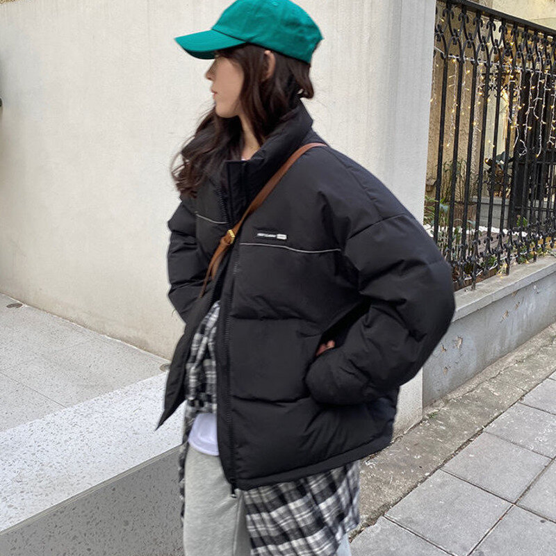Abrigo holgado y cálido para mujer, Chaqueta corta coreana con contraste de Color, ropa de calle para invierno