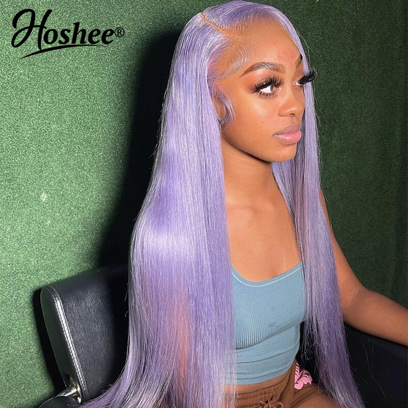 Purple Colored Brazilian Remy Human Hair Straight Preplucked HD Lace Front Wig 13X4 Transparent Frontal Wigs For Black Woman