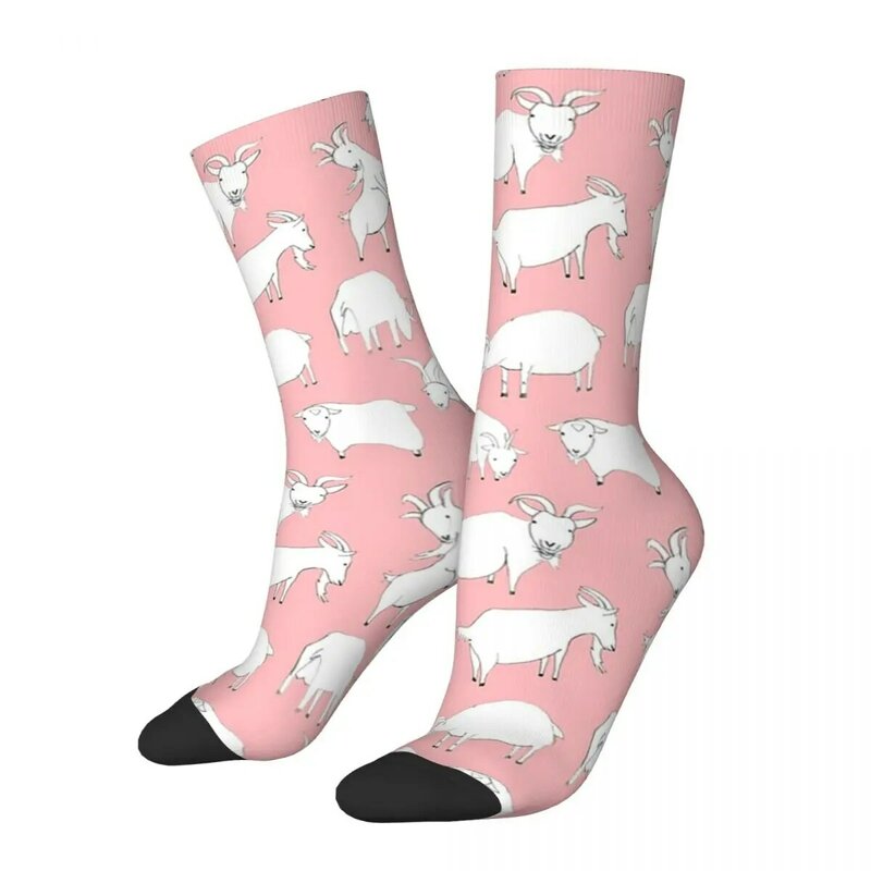 Goats Playing Pink Socks Harajuku High Quality Stockings All Season Long Socks Accessories for Man's Woman's Gifts