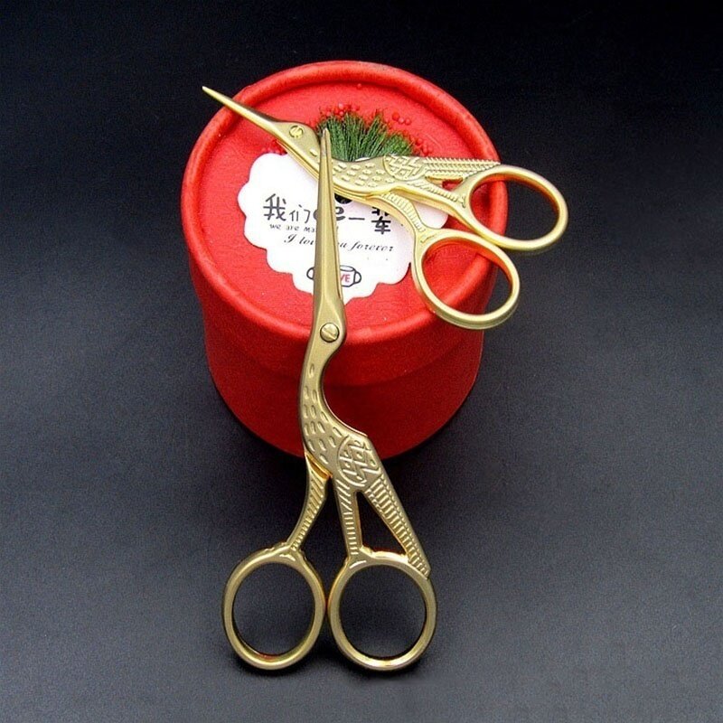 Золотые винтажные ножницы с вышивкой в форме аиста, ремесленные ножницы для одежды, ножницы для вышивки крестиком из углеродистой стали, мини-ножницы
