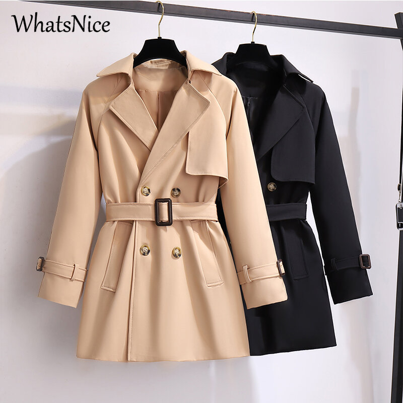 French Double Breasted with Belt Chic Trench Coat for Women Jackets Female Ladies New Fashion Loose Outwear Designer Windbreaker