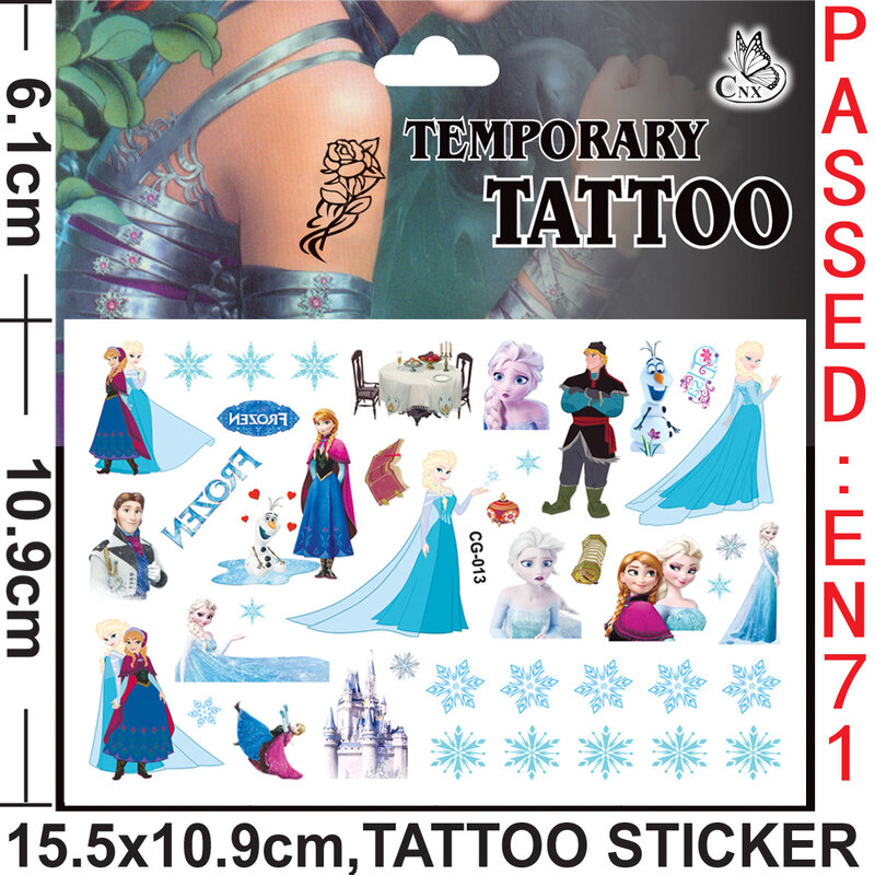 Disney-Frozen Tattoo Stickers for Kids, Anna, Elsa, Princess, Birthday Party Decoration, Cartoon Sticker, Toy Gifts, Random, 2pcs