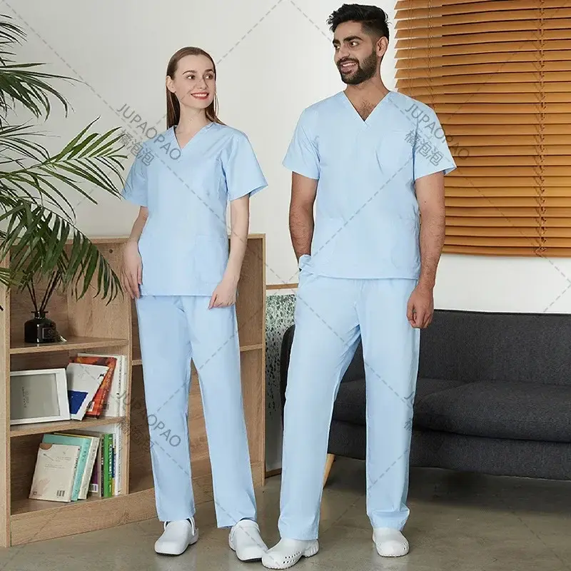 Wielokolorowe zarośla jednolite bluzki z krótkim rękawem + spodnie mundur pielęgniarski kobiety sklep zoologiczny lekarz szoruje chirurgię medyczną zestaw odzieży roboczej do szorowania