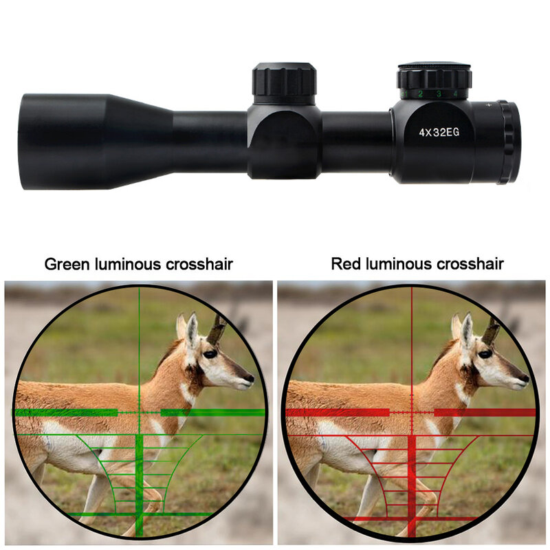 Pinty 4X32 Rifle Scope Mil Dot Illuminated Red&Green Optics Hunting Air Sniper Air Sniper 11/20mm Rail for Air Rifle Optics
