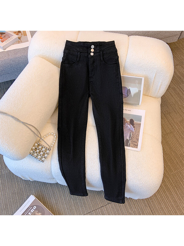 Pantalones vaqueros góticos negros para mujer, Pantalón vaquero de cintura alta, estética Coreana de gran tamaño, Vintage, 2000s, Y2k, 90s