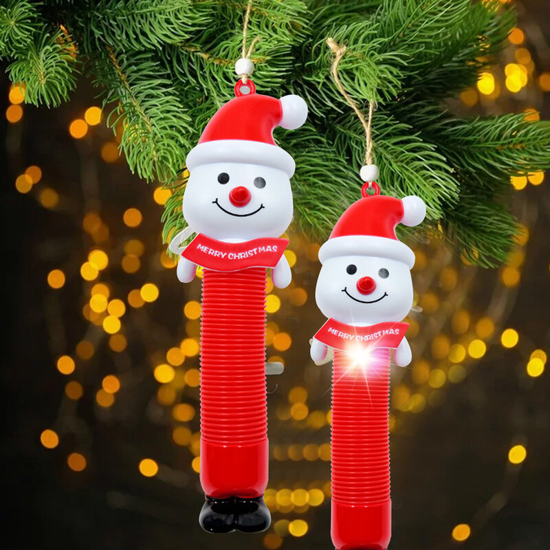 Christmas Pop Tubes Lighted LED Sensory Toys Santa Snowman Pull Stretch Tube Toddlers Gifts Luminous Popping Party Supplies