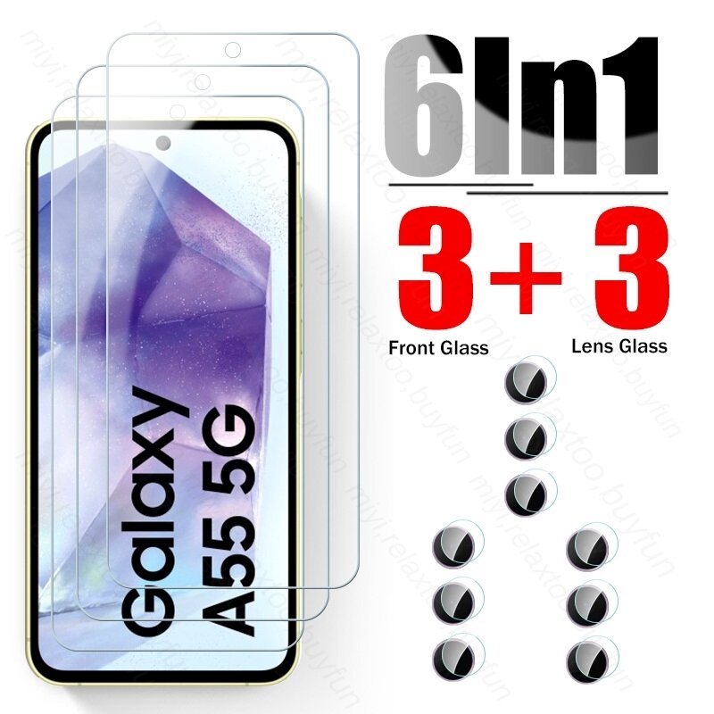 Voor Samsung Galaxy A55 5G Glas 6in1 Camera Lens Schermbeschermer Samung Sumsung A 55 35 25 15 05S Beschermglas A25 A35 A15 15