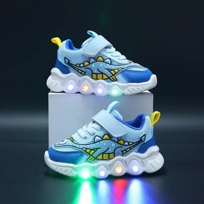 Zapatillas de tenis con LED para niño y niña, zapatos informales de dibujos animados, transpirables, de malla, iluminados