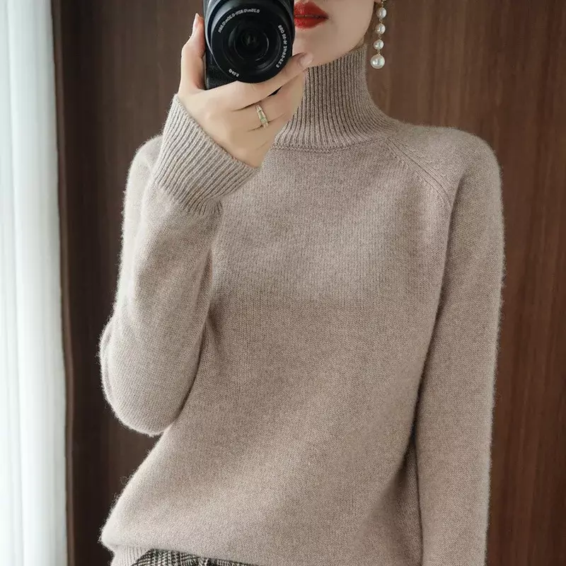 여성용 터틀넥 스웨터, 두껍고 따뜻한 한국 패션 니트웨어, 긴 소매 풀오버, 기본 니트 상의, 2023 가을 겨울