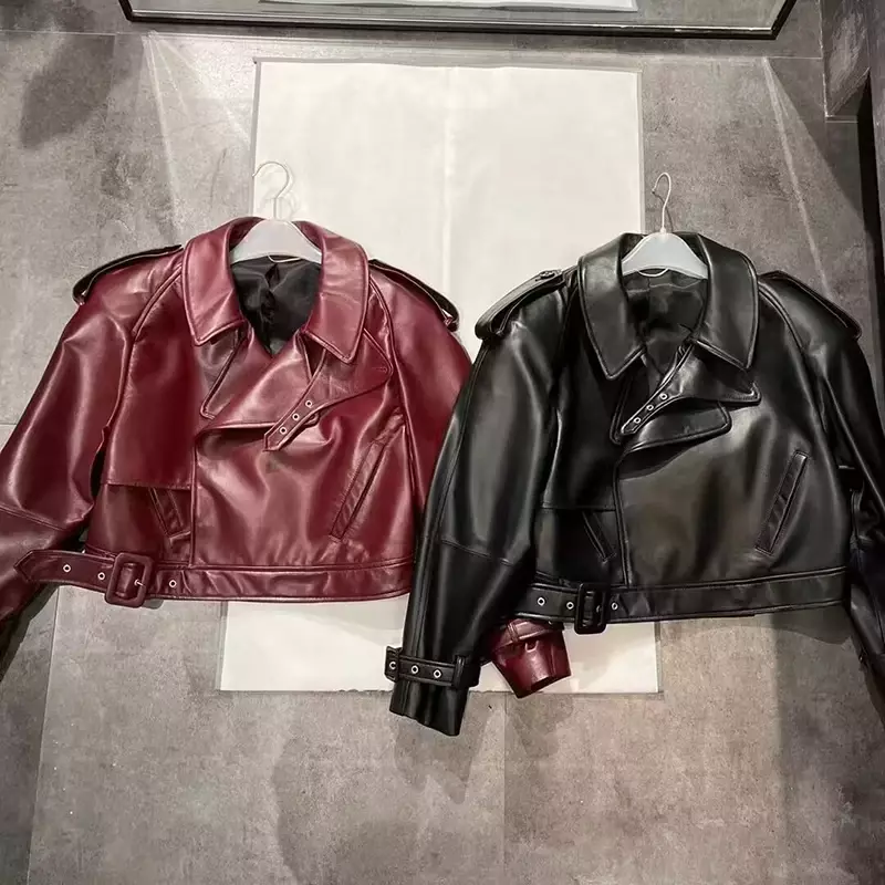 레이디 패션 스트리트웨어 가죽 재킷, 2023 가을 겨울 모토 바이커 재킷, 양가죽 코트, GT5916, 신상