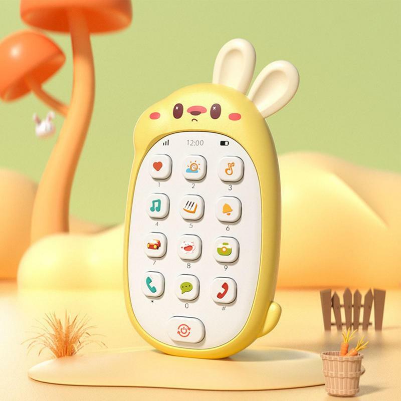 Dziecko telefon komórkowy zabawka do żucia śliczny kształt króliczka telefon bateria do zabawek zabawka edukacyjna dwujęzyczny wielofunkcyjny dla dzieci
