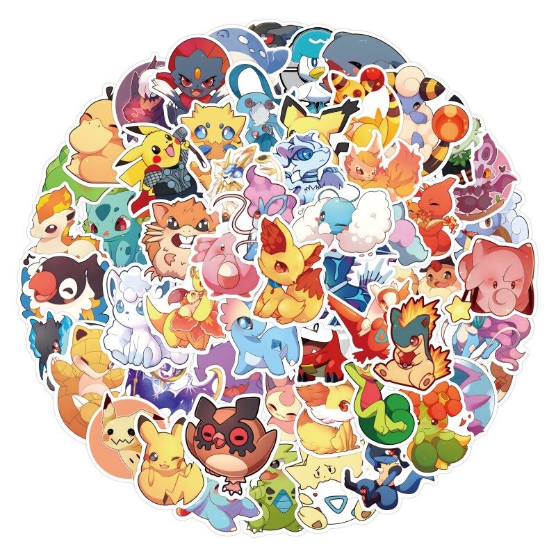 50/100 buah stiker Pokemon lucu anak-anak alat tulis buku sketsa paket anak-anak Kawaii Deco Anime stiker estetika mainan klasik
