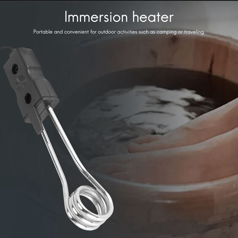 เครื่องทำน้ำอุ่นอัตโนมัติกาต้มน้ำร้อนแบบพกพาเครื่องทำความร้อนแบบแช่สำหรับตั้งแคมป์กลางแจ้งสีดำ