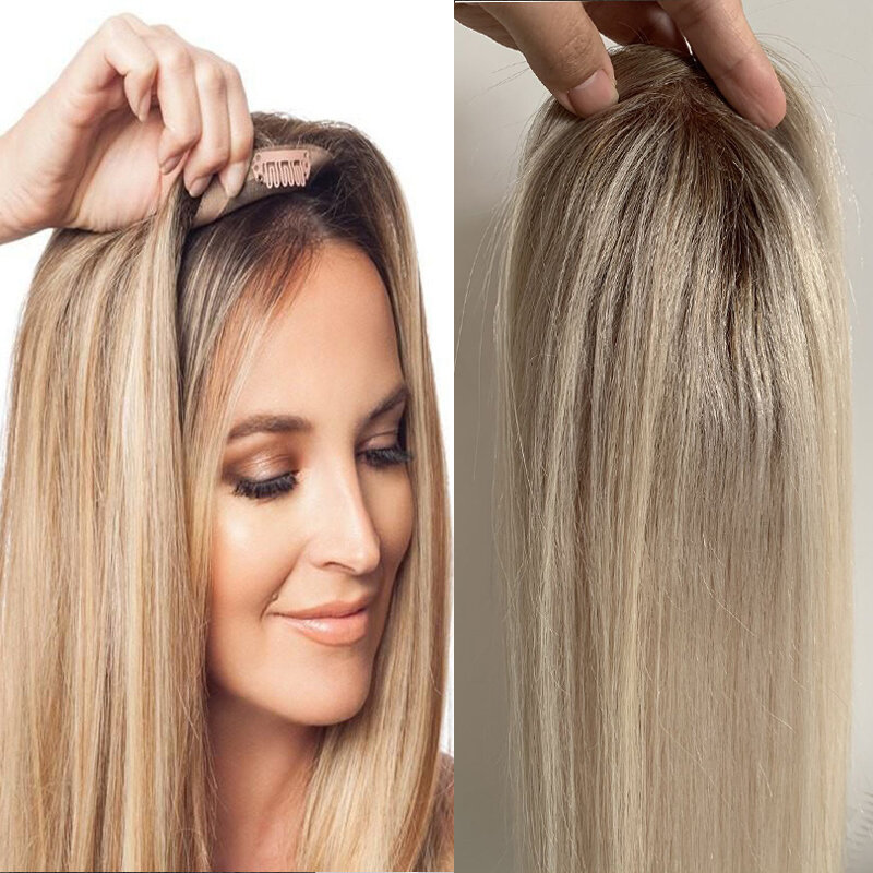 Ombre blond dziewicze włosy Mono baza zamknięcie z koronką naturalne włosy dla dzieci #613 Silicon Mono zamknięcie koronki peruka dla kobiet