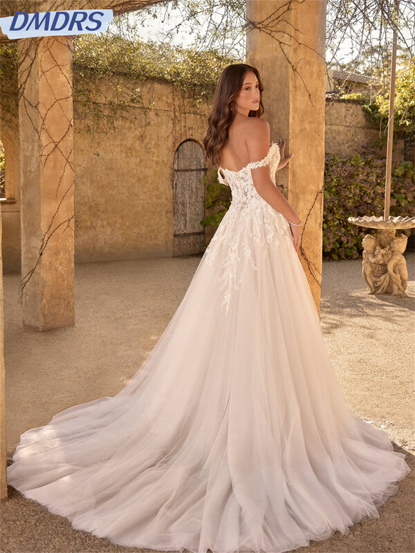 Graceful Side Slit Bridal Gown 2024 Charming A-Line Beach Dress Sexy Sleeveless Floor Length Gowns For Wedding Vestidos De