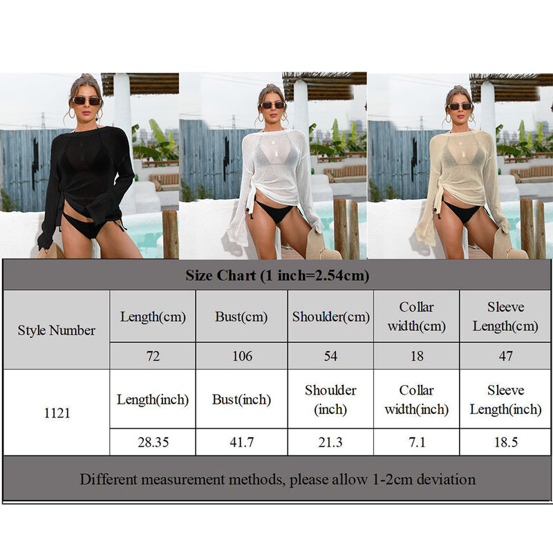 Bikini Coat Smock Gown Loose 1-Shoulder Top Apricot Beach Bikini Coat Black Cover-Up Polyester Slit Smock White