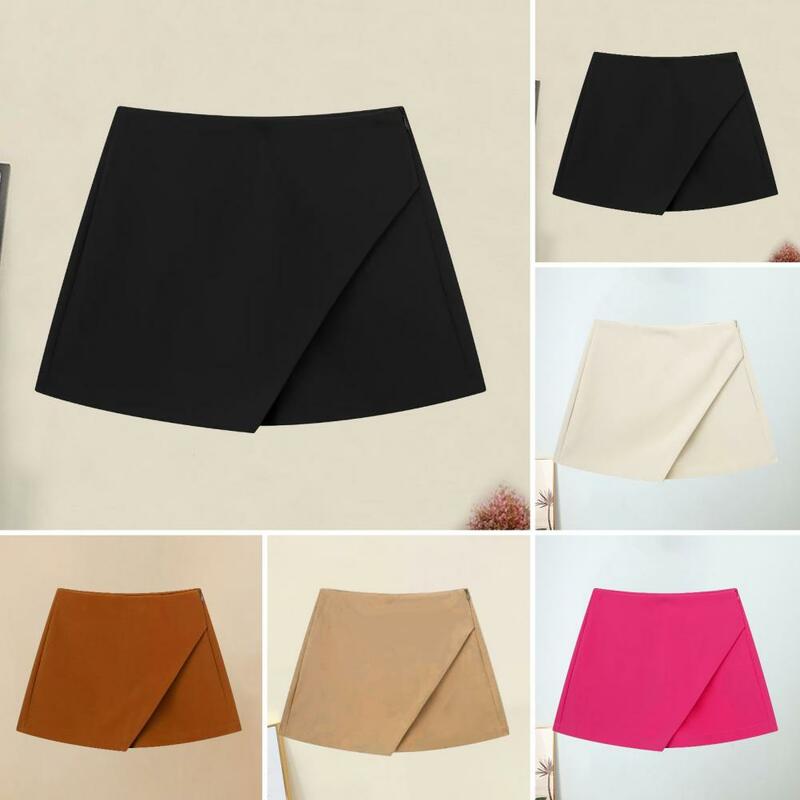 Women Fashion Solid Asymmetrical Side Zipper Skirts Shorts Vintage High Waist Female Chic Fashion Summer Lady Mini Shorts Skirts