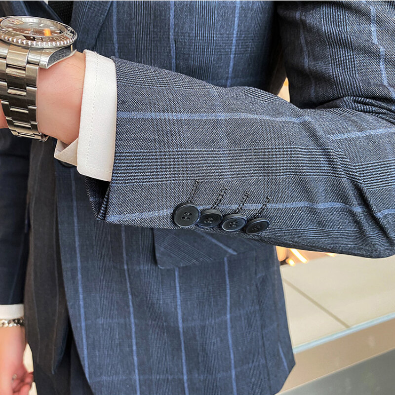 Blazer, chaleco y pantalones de estilo británico para hombre, traje a rayas para novio, traje Formal informal de negocios, conjunto de 3 piezas, 4XL-M