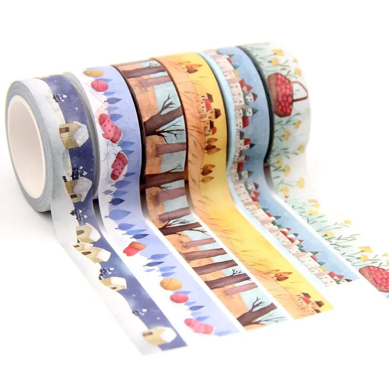 Fita Decorativa Washi Tapes, Fitas De Máscarias De Flores, Flores Adesivos, Papelaria DIY, Material Escolar, A301 ~ A318, 1Pc, 10m