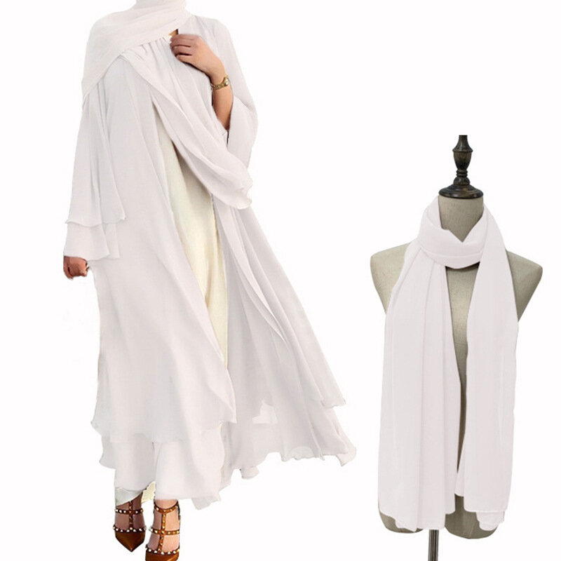 Muslim Abaya Dress Two Pieces Set Islamic Prayer Robe Open Front Flowy Maxi Cardigan Dress Middle East Prayer Dress with Hijab