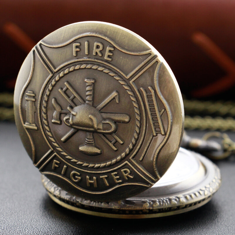 Herramienta de lucha contra incendios de bronce Vintage, reloj de bolsillo de cuarzo Punk al vapor, collar de joyería decorativa General para hombres y mujeres, regalo