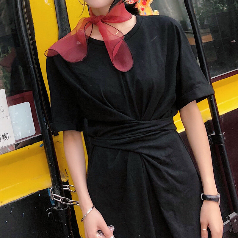 女性用の狭いモスリンスカーフ,17x90cm,長いシルクのスカーフ,キャンディーカラー,透明なヘッドバンド,波状のヘアバンド