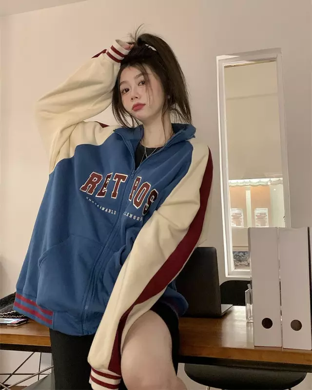 Moda coreana carta bordado uniforme de beisebol feminino casual solto 2022 nova jaqueta de malha jaqueta feminina outono bicolor