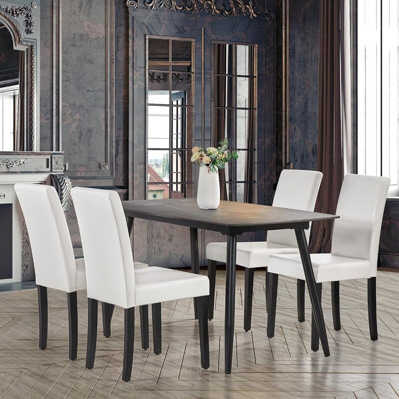 Обеденные стулья из искусственной кожи с водонепроницаемой поверхностью и деревянными ножками для кухни, ресторана и гостиной, набор из 4 шт.