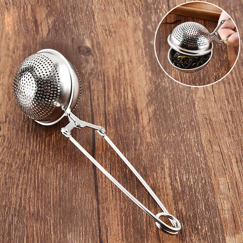 Mesh Snap Ball Loose Leaf Tea Infuser with Handle Stainless Steel Spices Strainer Tea Filter