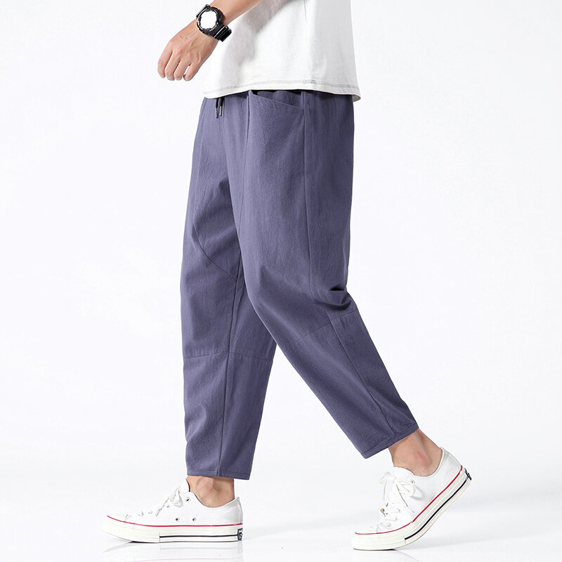 Calça Casual de Verão 100% Algodão Calça Japonesa de Verão Calça Japonesa de corte na moda Calça Solta Homem 5xl