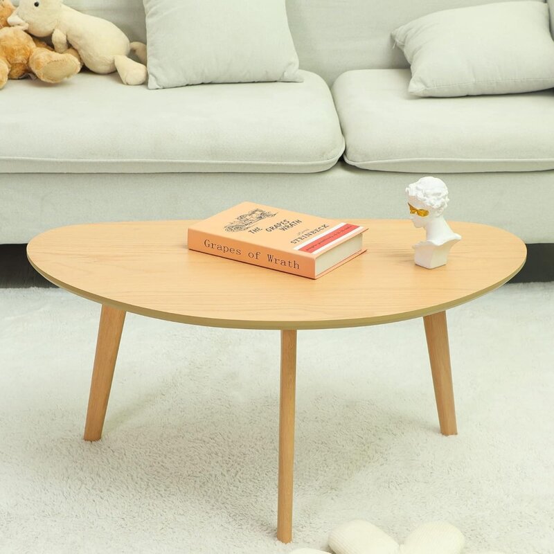 Small Oval Coffee Table Mid Century Modern for Living Room Center Minimalist Display Coffe Table Furniture Home Nature Wood Cafe