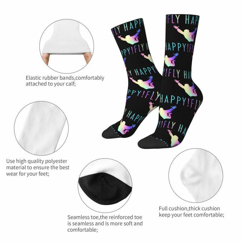Skydive Fly Happy Colorful Skydiving Merch Men Women Socks Cozy Skydiver Parachuting Sport Middle Length Socks Super Soft Gifts