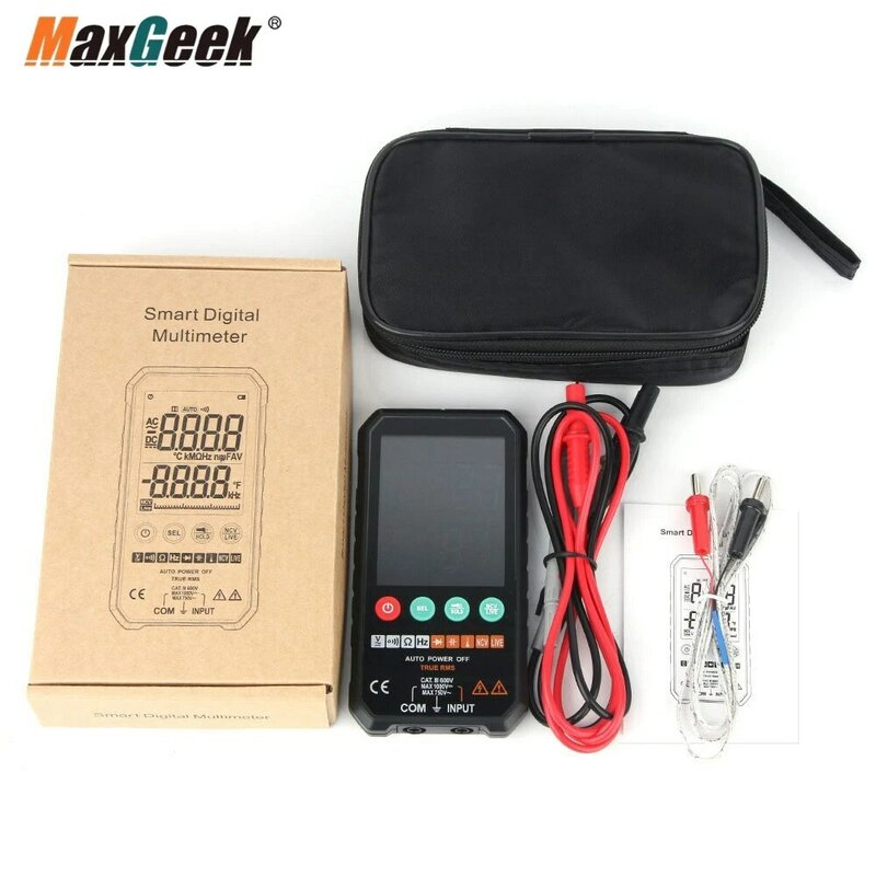 Maxgeek Fy107c Slimme Digitale Multimeter Tester Ac/Dc Spanningsweerstandstester Met Temperatuursonde
