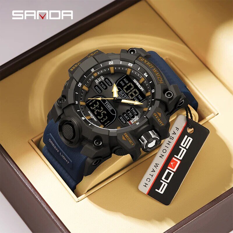 SANDA-reloj deportivo de cuarzo para hombre, cronógrafo Digital con pantalla Dual, resistente al agua, alarma y cronómetro, estilo militar, 6126
