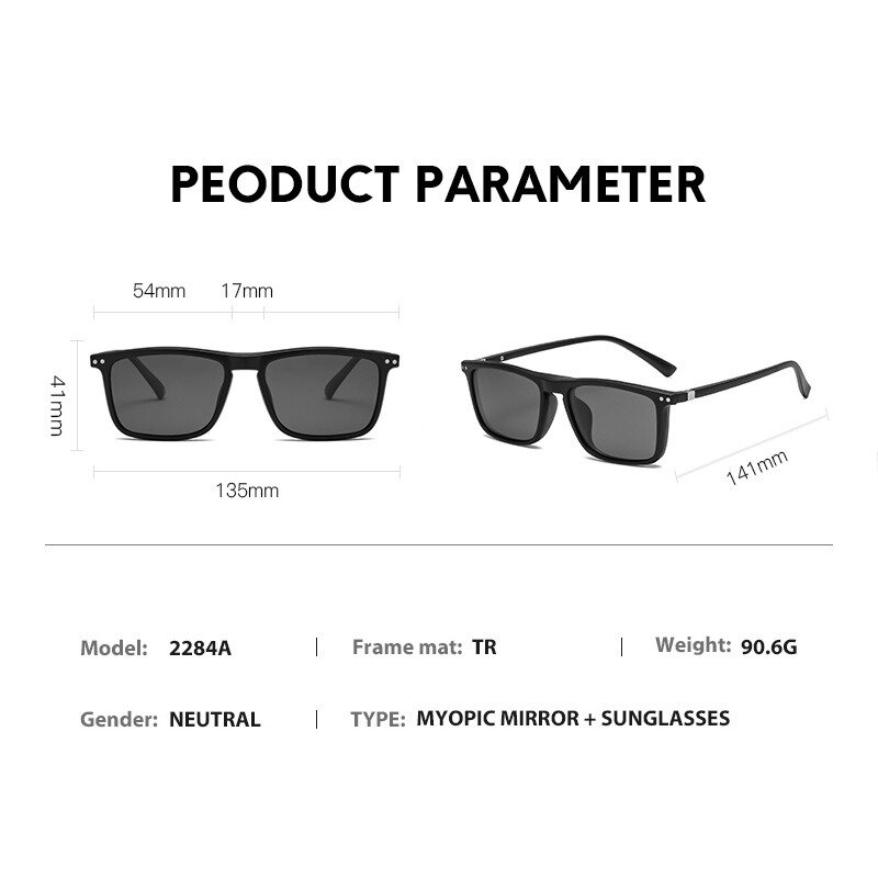Quadro de óculos magnéticos polarizados para homens e mulheres, óculos com clipe, espetáculo masculino, UV400, 2284, 5 pcs