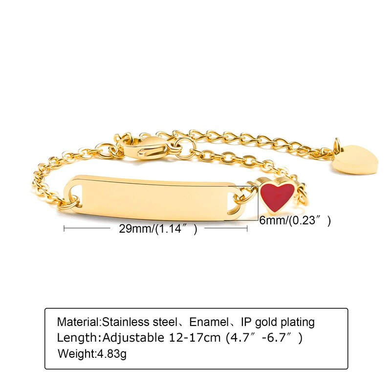 Customized Heart Baby Bracelet for Girl Boy, Engravable ID Name Bracelet, Personalized Stainless Steel Chain Birthday Gift