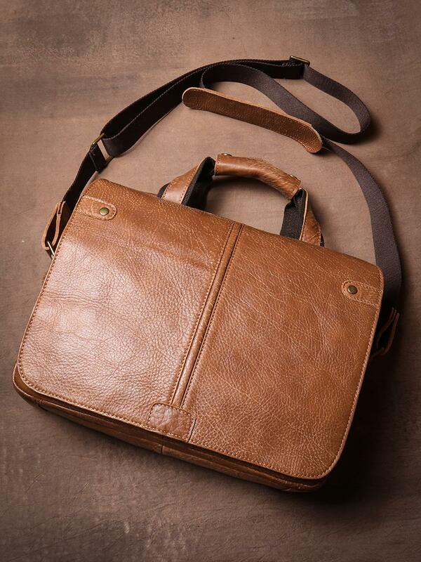 Original Genuine Leather Men's Briefcase 14-15 Inch Laptop Bag Retro Brown Handbags Commuter Shoulder Messenger Bags 2023 New