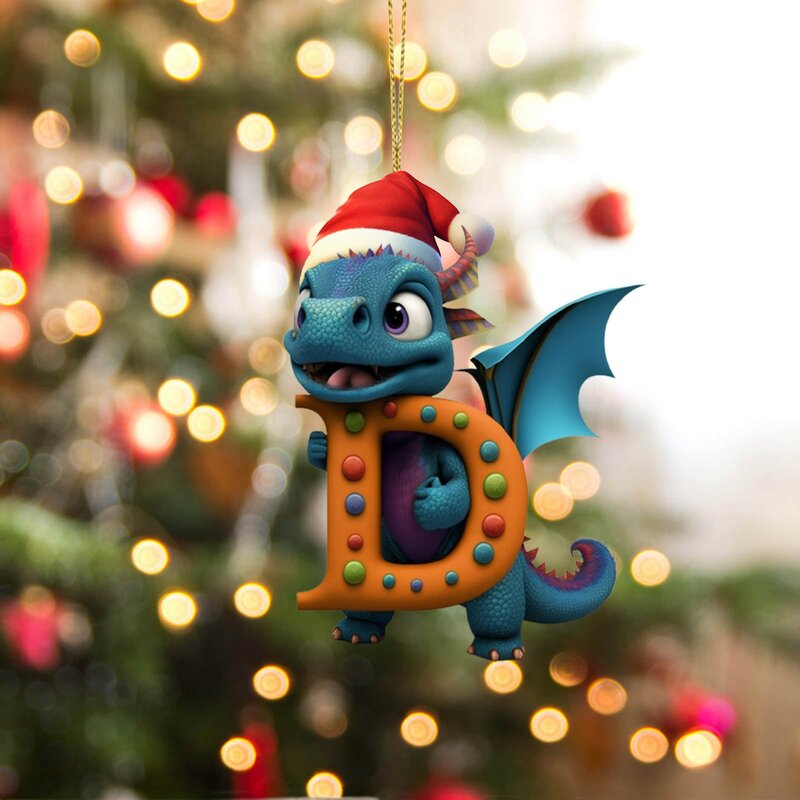Ornement de bébé dragon mignon pour Noël, 26 lettres, arbre de Noël, décorations de charme, nouvel an, maison, cadeaux d'ornement, 2024