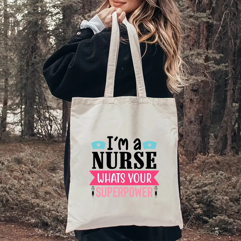 Bolsa de lona para impressão dia da enfermeira, bolsa de grande capacidade, leve e dobrável pendulares, bolsa de viagem