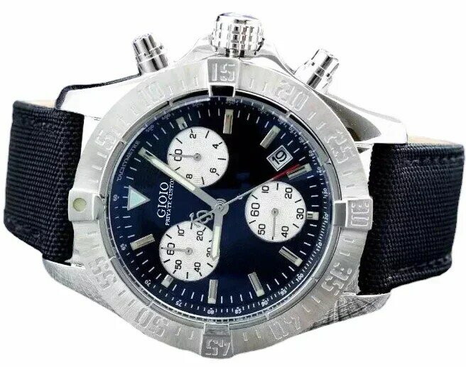 Luxury New Men quartz Chronograph Watch Black Blue Canvas Stainless Steel Brown Leather Sport Watches