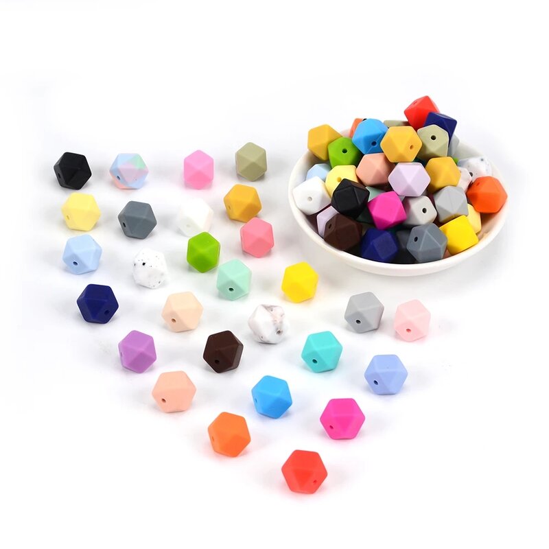 LOFCA-Mini perles hexagonales en silicone de qualité alimentaire, jouet de dentition pour bébé TeWindsor, collier d'allaitement sans BPA, pendentif sucette, 14mm, 10 pièces