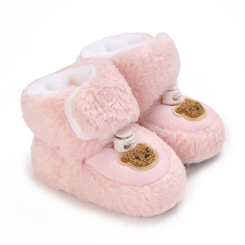 VISgogo nowonarodzone śniegowce urocze wzór niedźwiedzia zimowe botki dziecięce ciepłe buty do chodzenia dla malucha