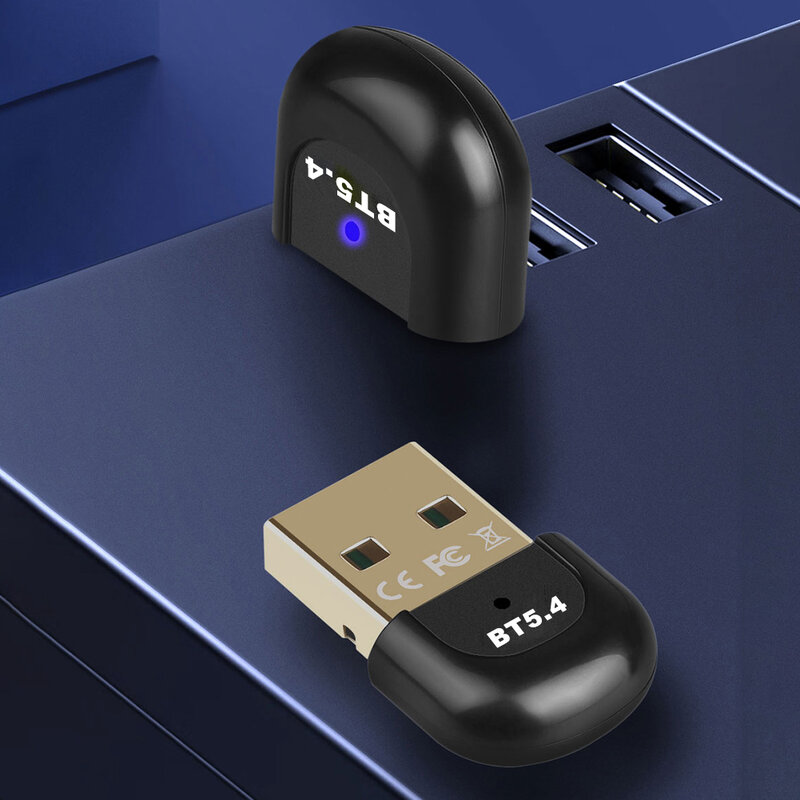 Adaptor USB Bluetooth 5.4 nirkabel 5.3, Dongle adaptor pemancar penerima Audio musik Keyboard Mouse nirkabel untuk PC Speaker nirkabel