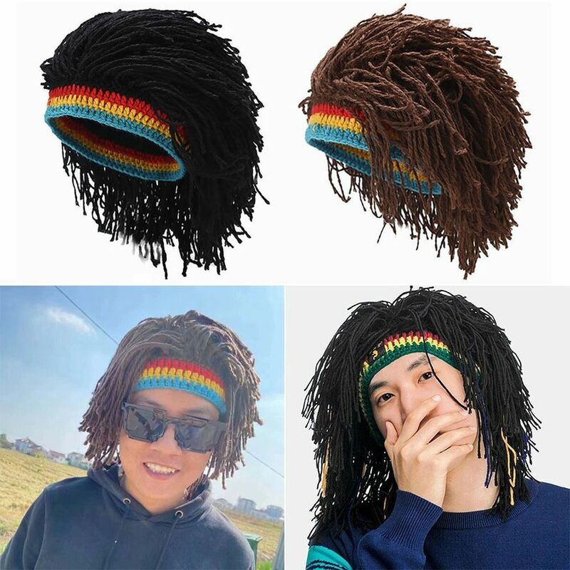 Parrucca in fibra treccia cappello Trendy nero/marrone Hip-hop uomo parrucca Reggae Reggae Dreadlocks parrucca Bar