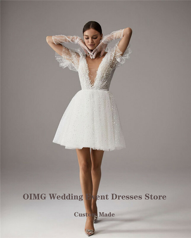 OIMG 2023 Новое поступление, короткие свадебные платья, длинные рукава