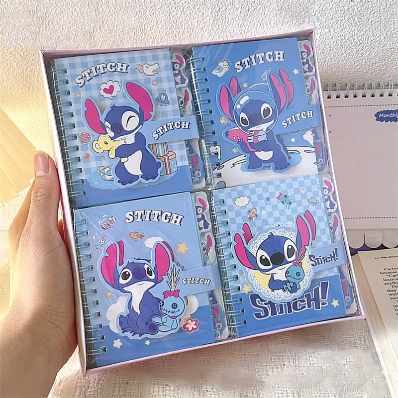 1 buah hadiah anak-anak baru Disney Stitch hadiah kreatif kartun siswa buku catatan koil portabel dengan Set pena bolpoin
