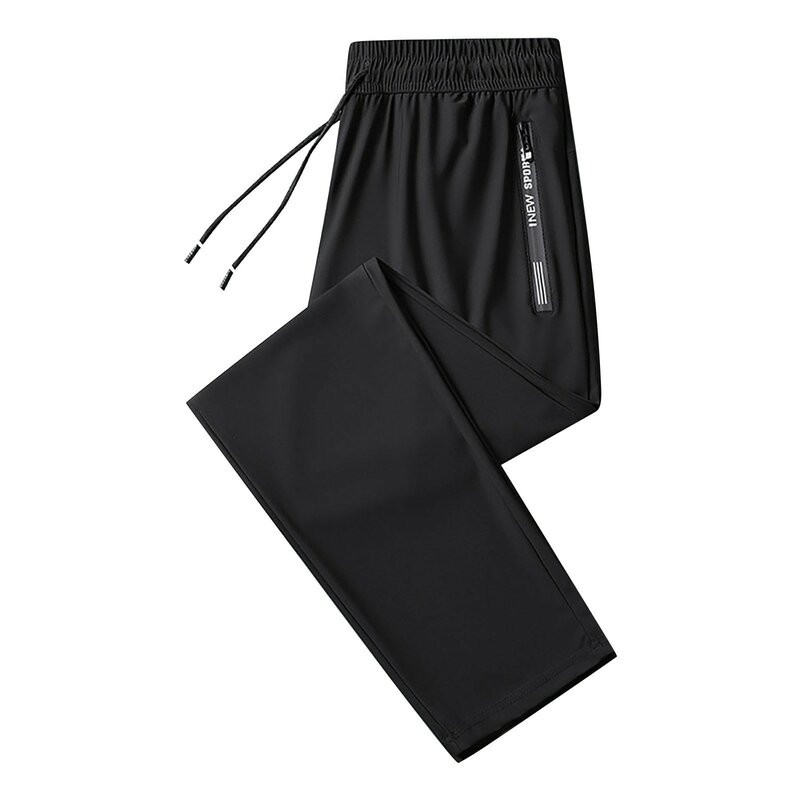 Men's Fashionable Loose Ice Sports Pants Solid Color Simplicity High Waisted Drawstring Lace Up Casual Trousers With Pocket