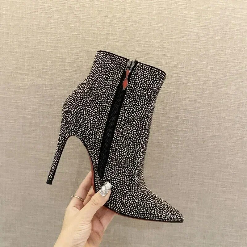 Top Quality Womens Red Bottom High Heels Luxury Fashion Ladies Crystal Glisten Red Soled Shoes Classic Retro Designer High Heel