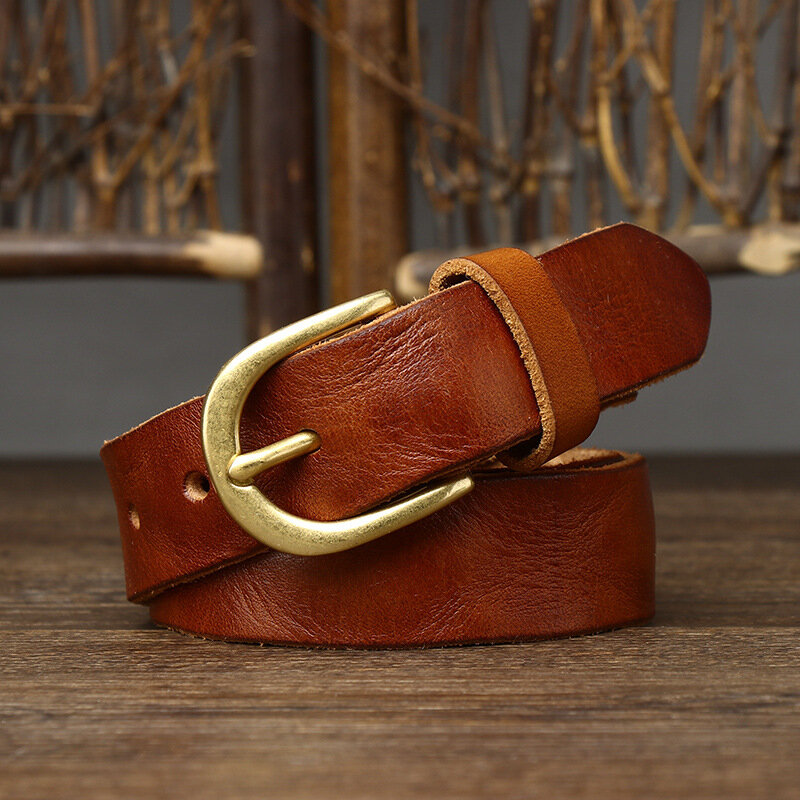 2.6CM Ladies Pure Cowhide High Quality Genuine Leather Belts for Women Retro Strap Brass Buckle Jeans Cowboy Female Waistband